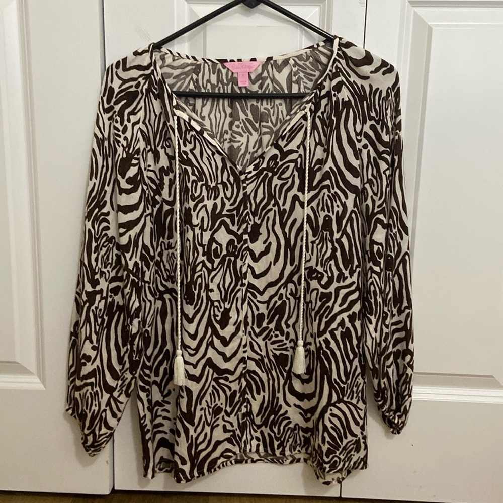 Lilly Pulitzer Etta Animal Print Tassel Top